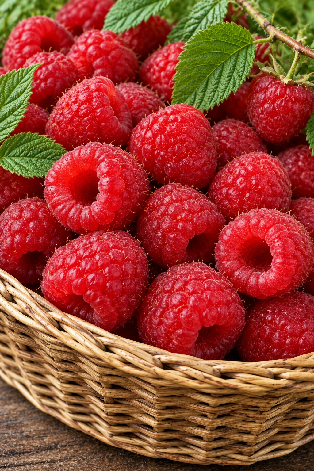 Спелая красная малина в корзине